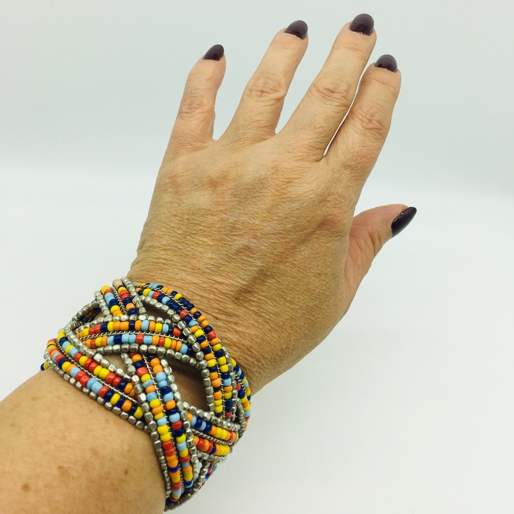 Seed Bead Stretch Wire Thick Cuff Statement Brace… - image 7